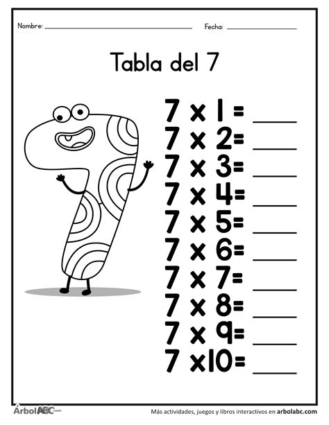Fichas Tabla Del 7 Operaciones de la tabla del 7 | Árbol ABC | Ejercicios tablas de  multiplicar, Lecciones de matemáticas, Ejercicios de calculo